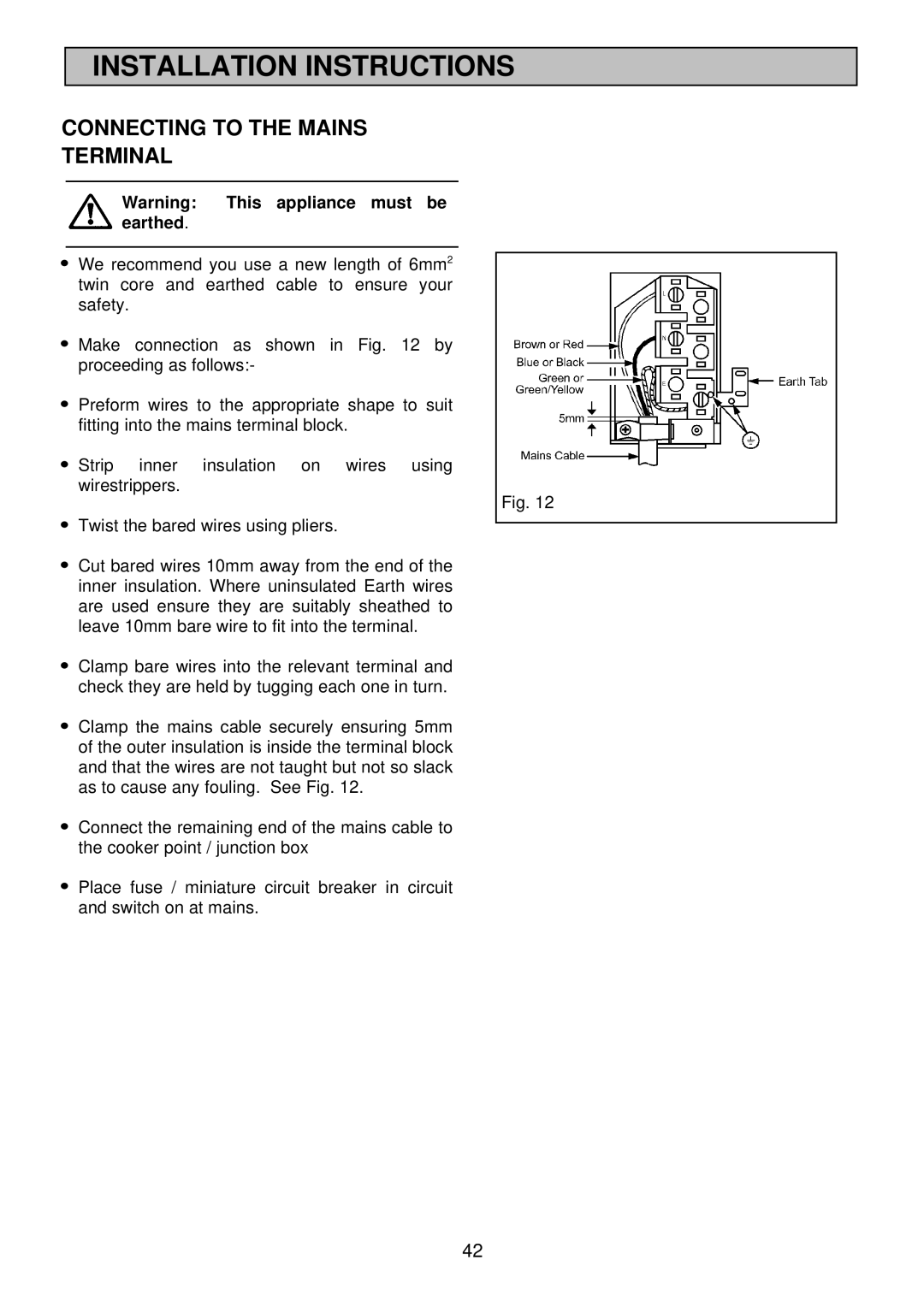 Electrolux EDB710 manual Connecting to the Mains Terminal 