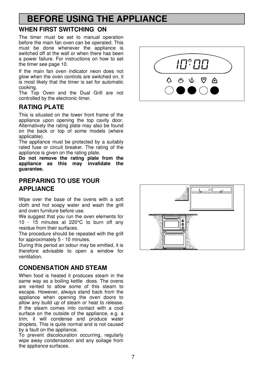 Electrolux EDB710 manual Before Using the Appliance, When First Switching on, Rating Plate, Preparing to USE Your Appliance 