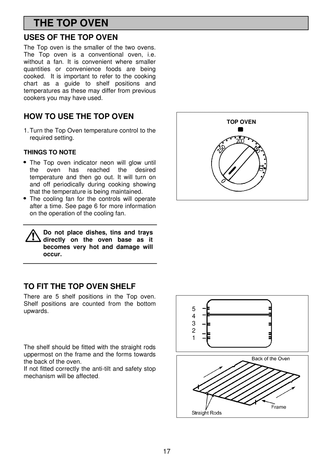 Electrolux EDB710X 33 manual Uses of the TOP Oven, HOW to USE the TOP Oven, To FIT the TOP Oven Shelf, Things to Note 