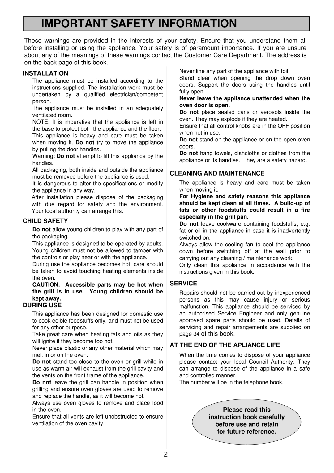 Electrolux EDB710X 33 manual Important Safety Information 