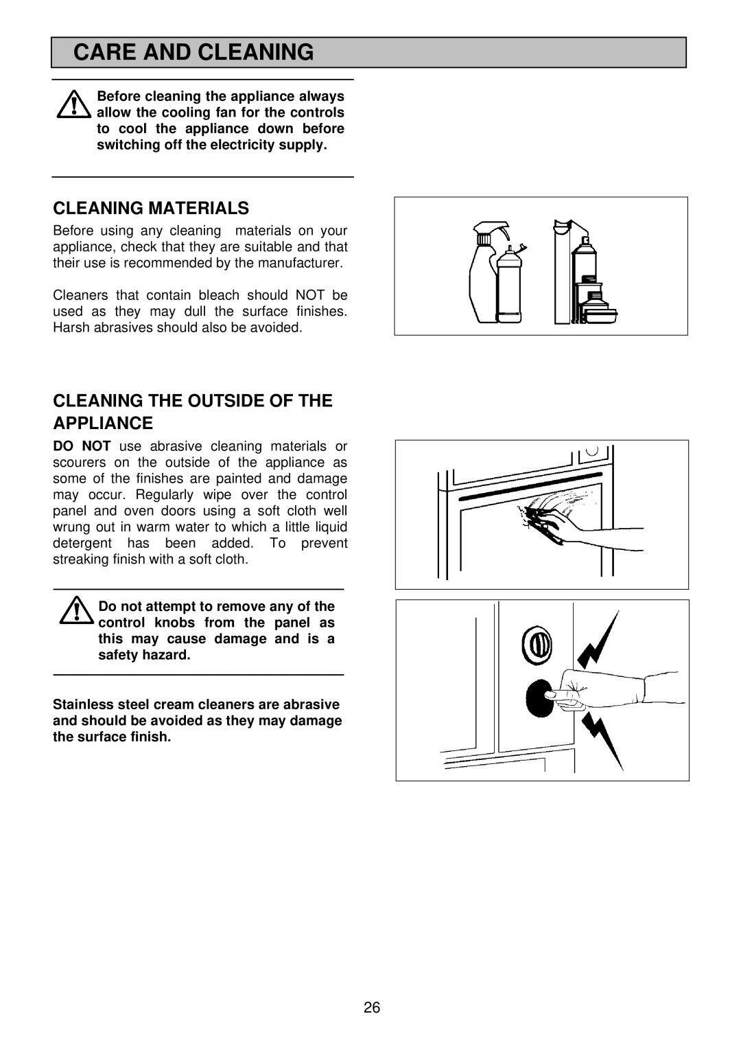 Electrolux EDB710X 33 manual Care and Cleaning, Cleaning Materials, Cleaning the Outside of the Appliance 