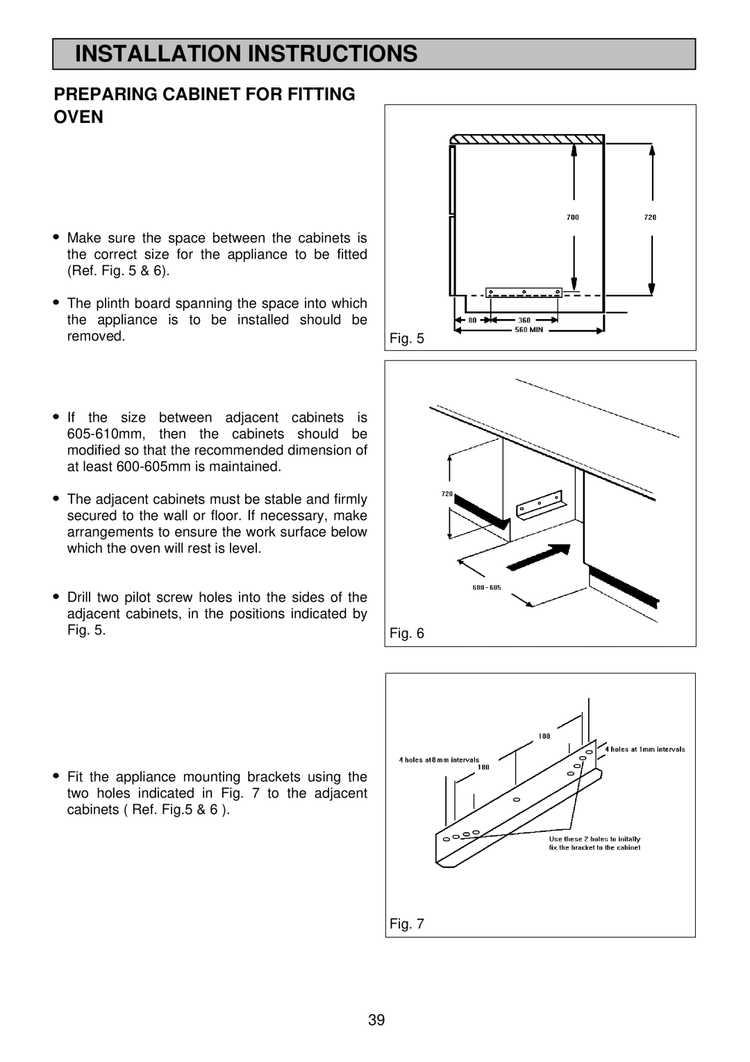 Electrolux EDB710X 33 manual Preparing Cabinet for Fitting Oven 