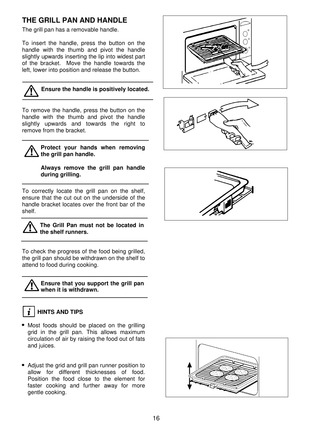 Electrolux edb750 manual Grill PAN and Handle, Hints and Tips 