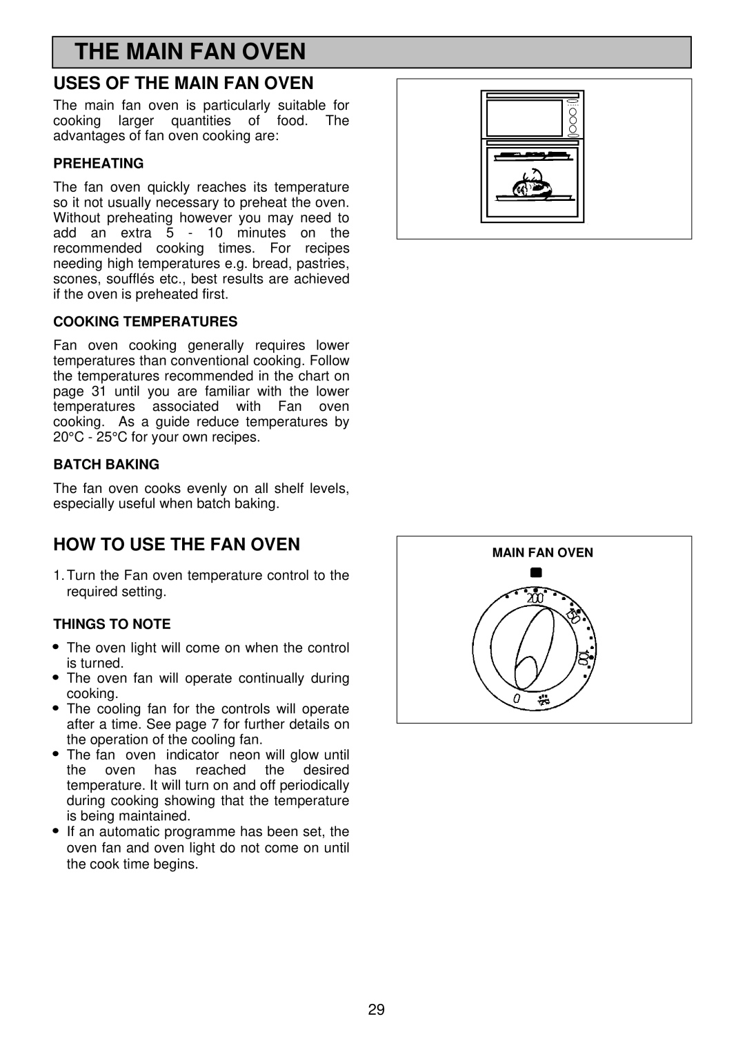 Electrolux edb750 manual Uses of the Main FAN Oven, HOW to USE the FAN Oven 