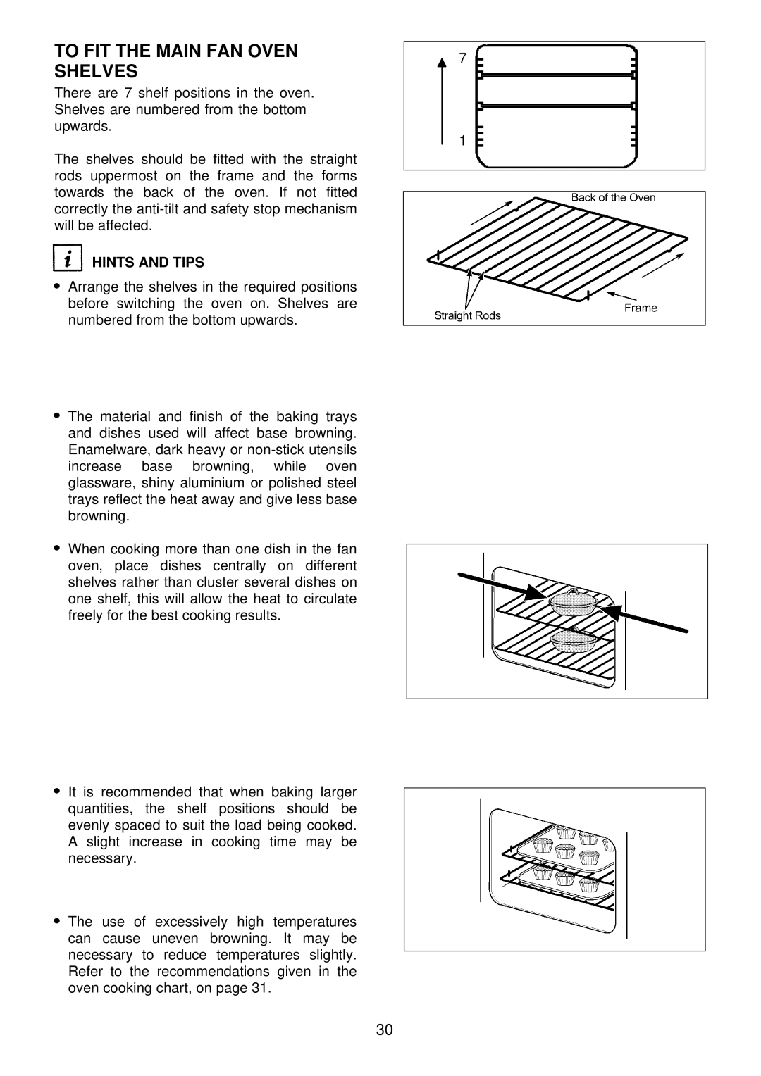 Electrolux edb750 manual To FIT the Main FAN Oven Shelves, Hints and Tips 