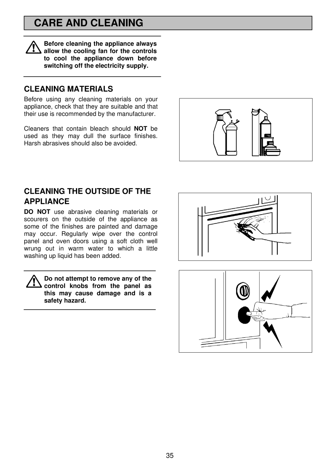 Electrolux edb750 manual Care and Cleaning, Cleaning Materials, Cleaning the Outside of the Appliance 