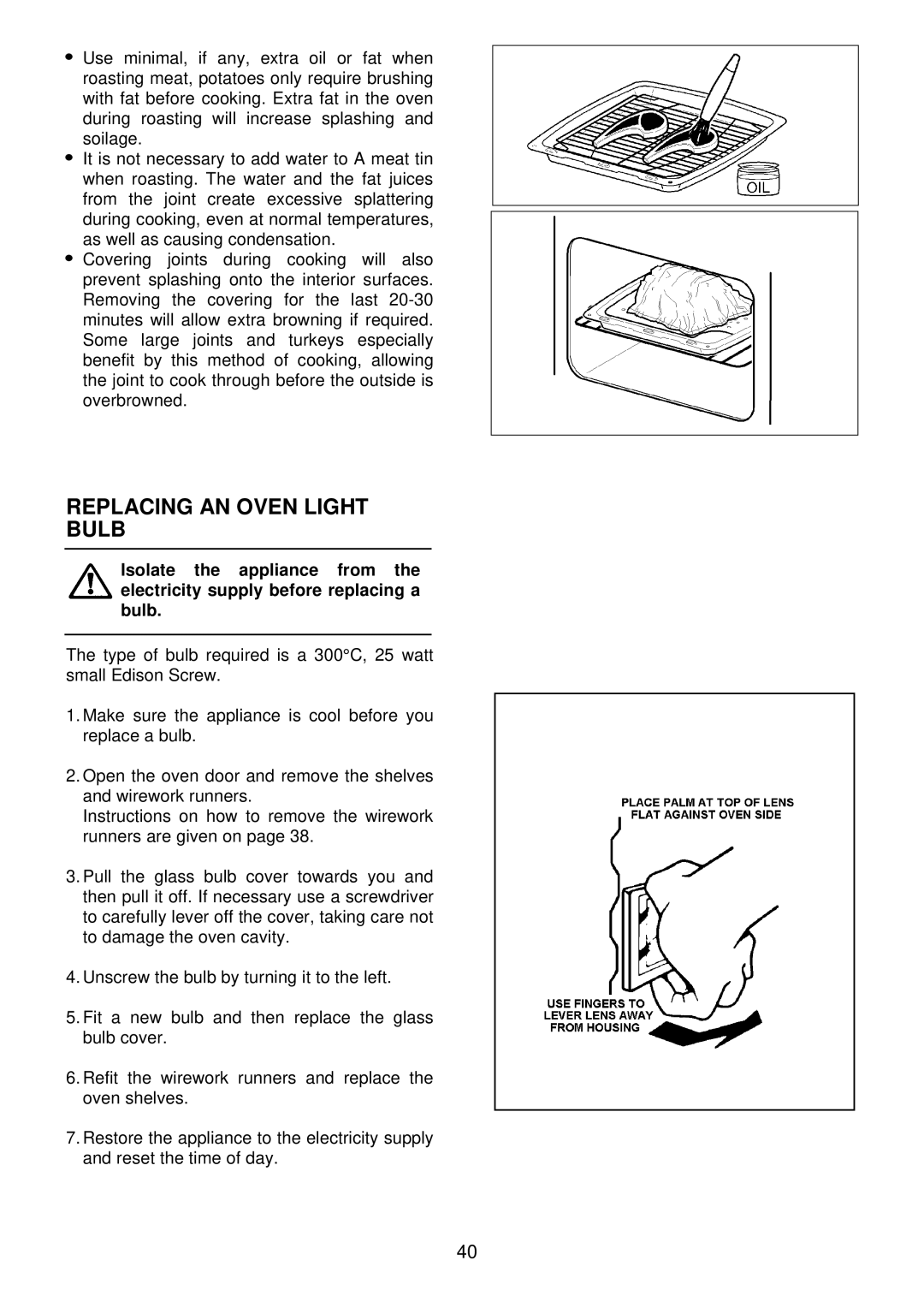 Electrolux edb750 manual Replacing AN Oven Light Bulb 