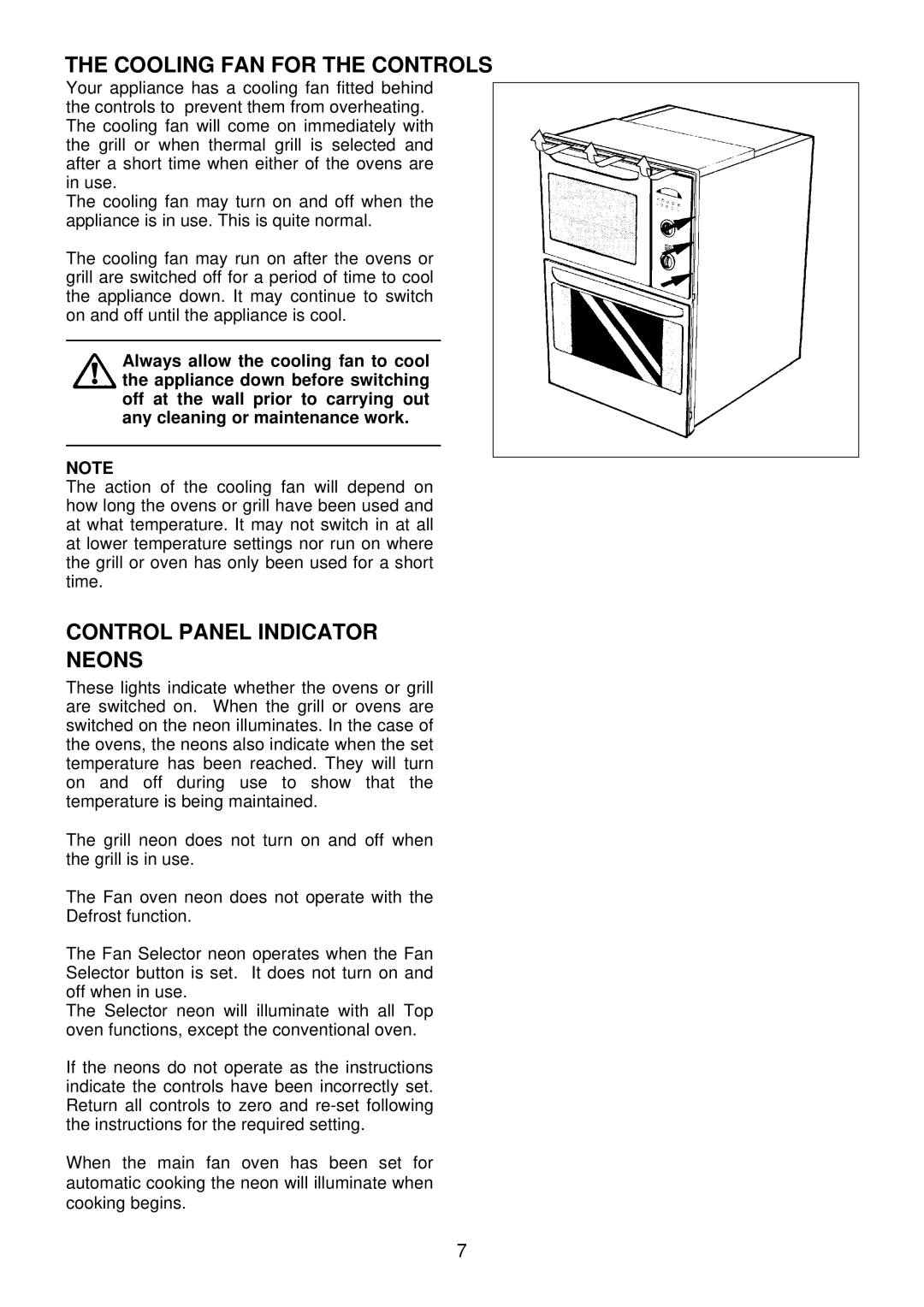 Electrolux edb750 manual Cooling FAN for the Controls, Control Panel Indicator Neons 