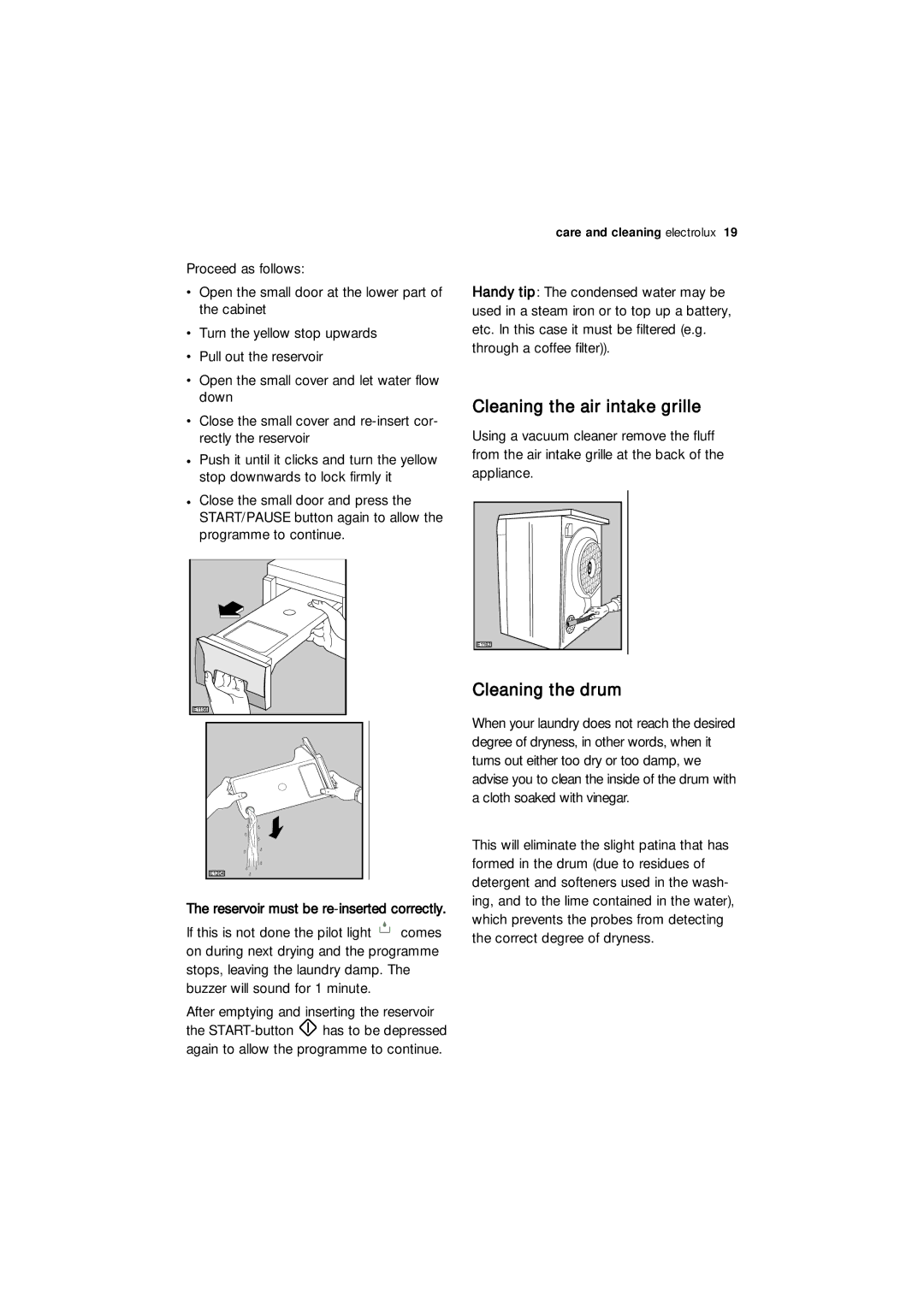 Electrolux EDC 77150W user manual Cleaning the air intake grille 