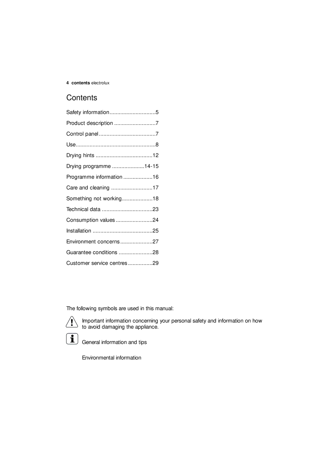 Electrolux EDC 77150W user manual Contents 