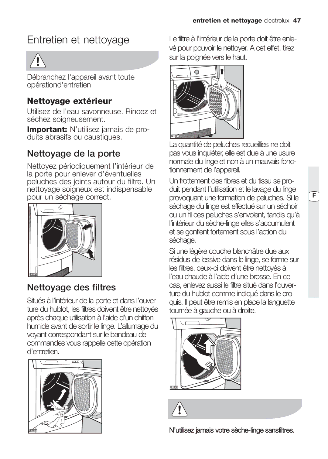 Electrolux EDC 77550W user manual Entretien et nettoyage, Débranchez lappareil avant toute opérationdentretien 