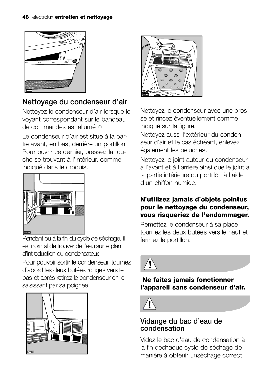 Electrolux EDC 77550W user manual Nettoyage du condenseur d’air 