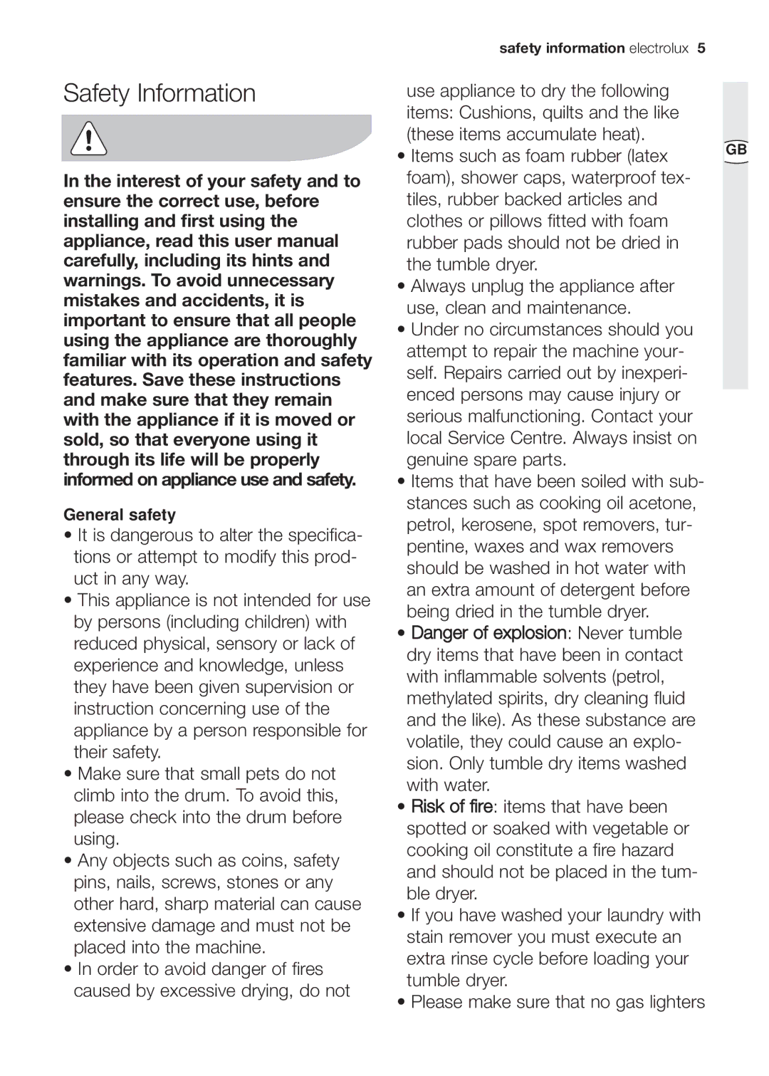 Electrolux EDC 77550W user manual Safety Information 