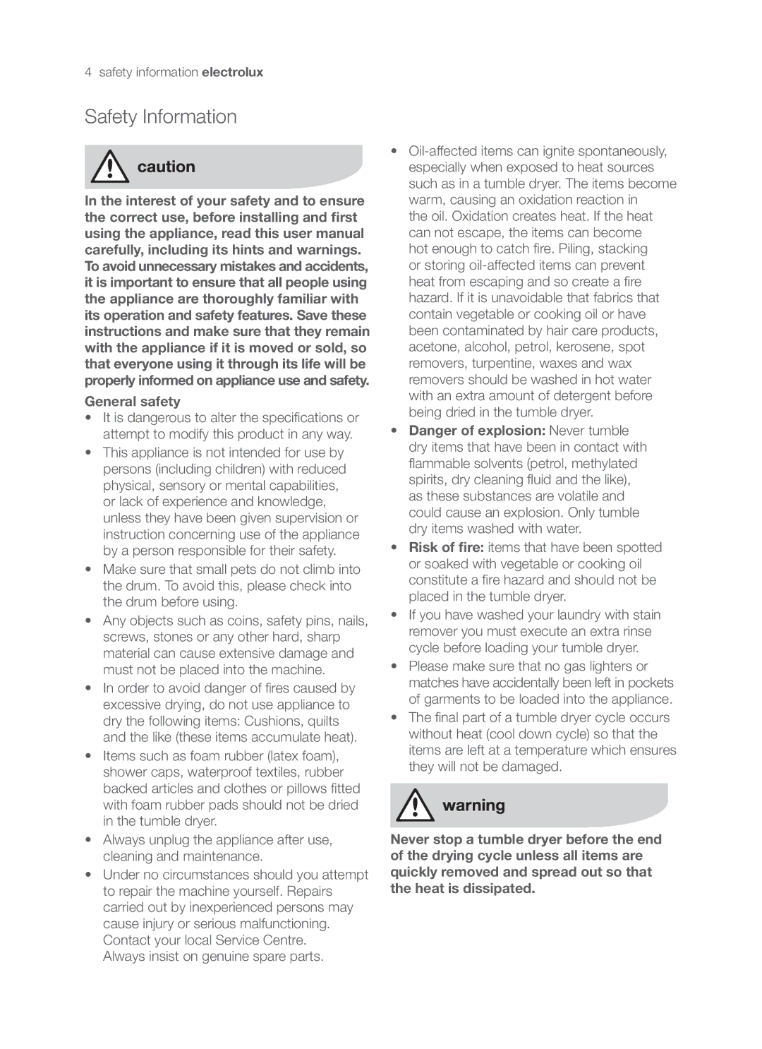 Electrolux EDC47130W user manual Safety Information, General safety 