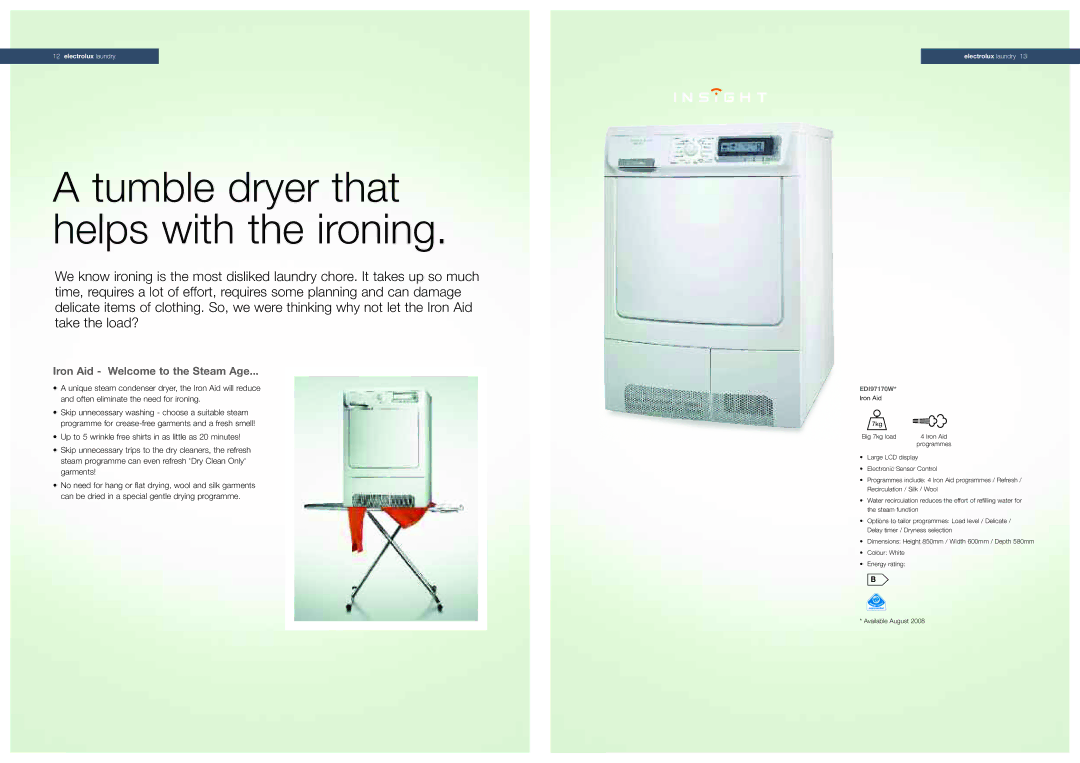 Electrolux EDC77570W, EWN14580W, EWN14791W, EWN16581W manual Tumble dryer that helps with the ironing 