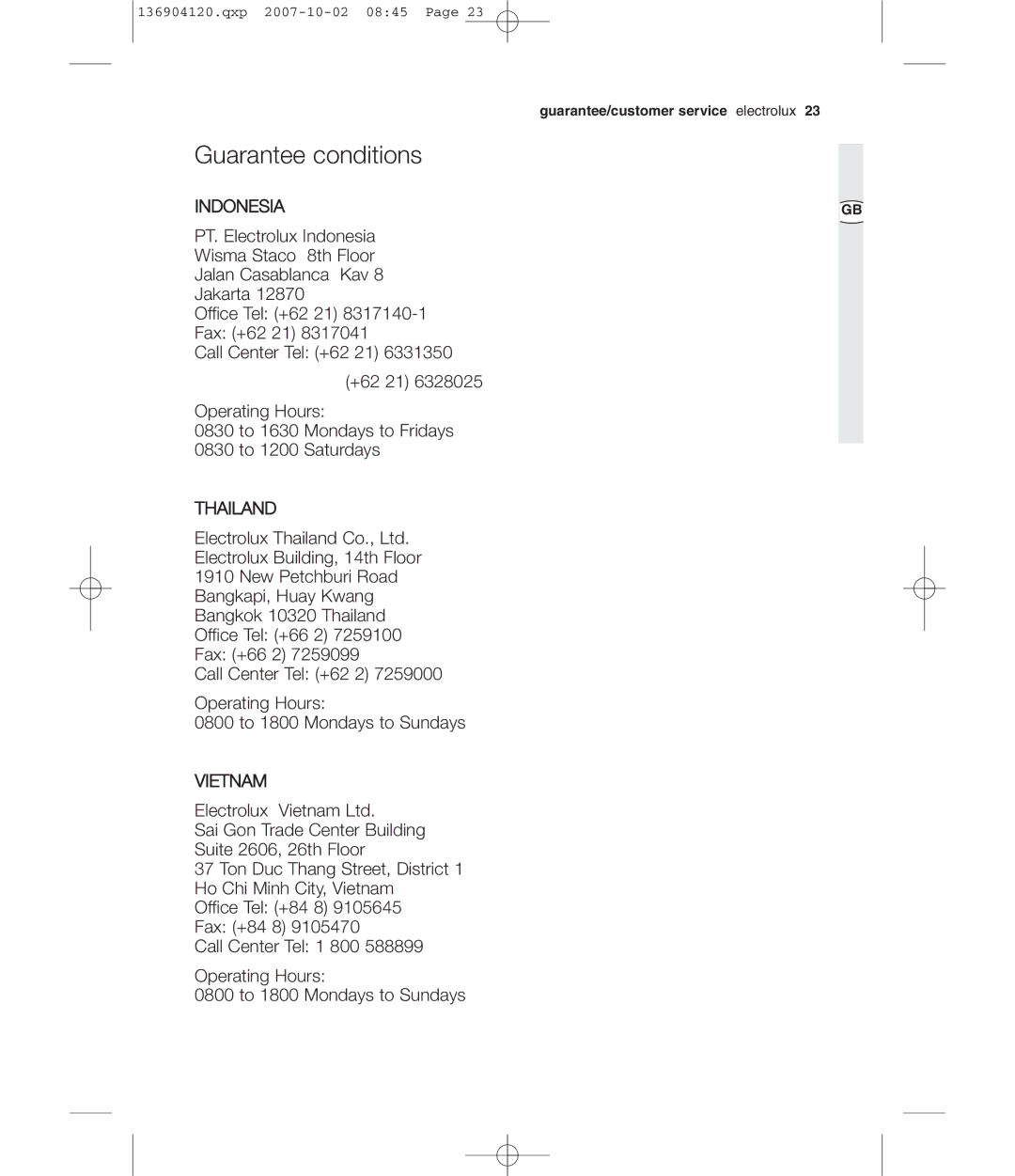 Electrolux EDE 36150W user manual Guarantee conditions, Indonesia 