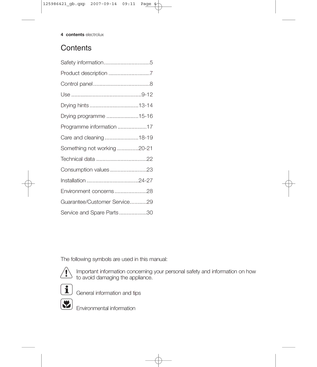 Electrolux EDE 57160W user manual Contents 