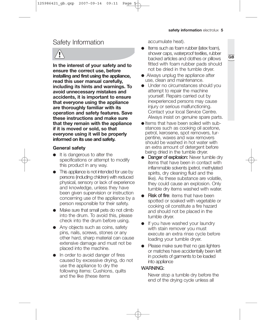 Electrolux EDE 57160W user manual Safety Information, General safety 