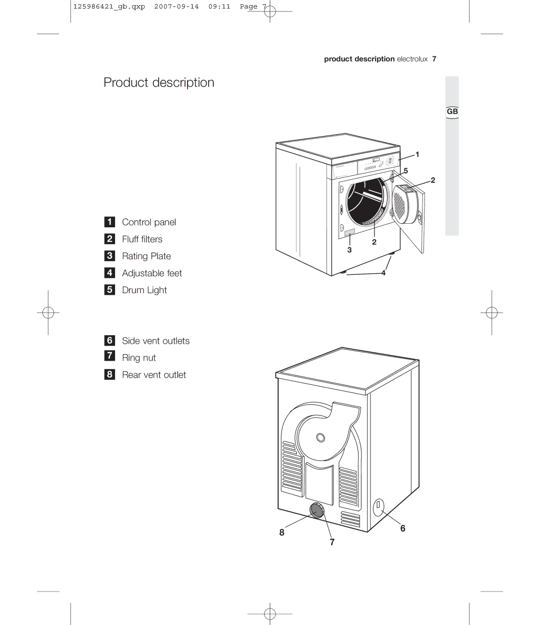 Electrolux EDE 57160W user manual Product description 