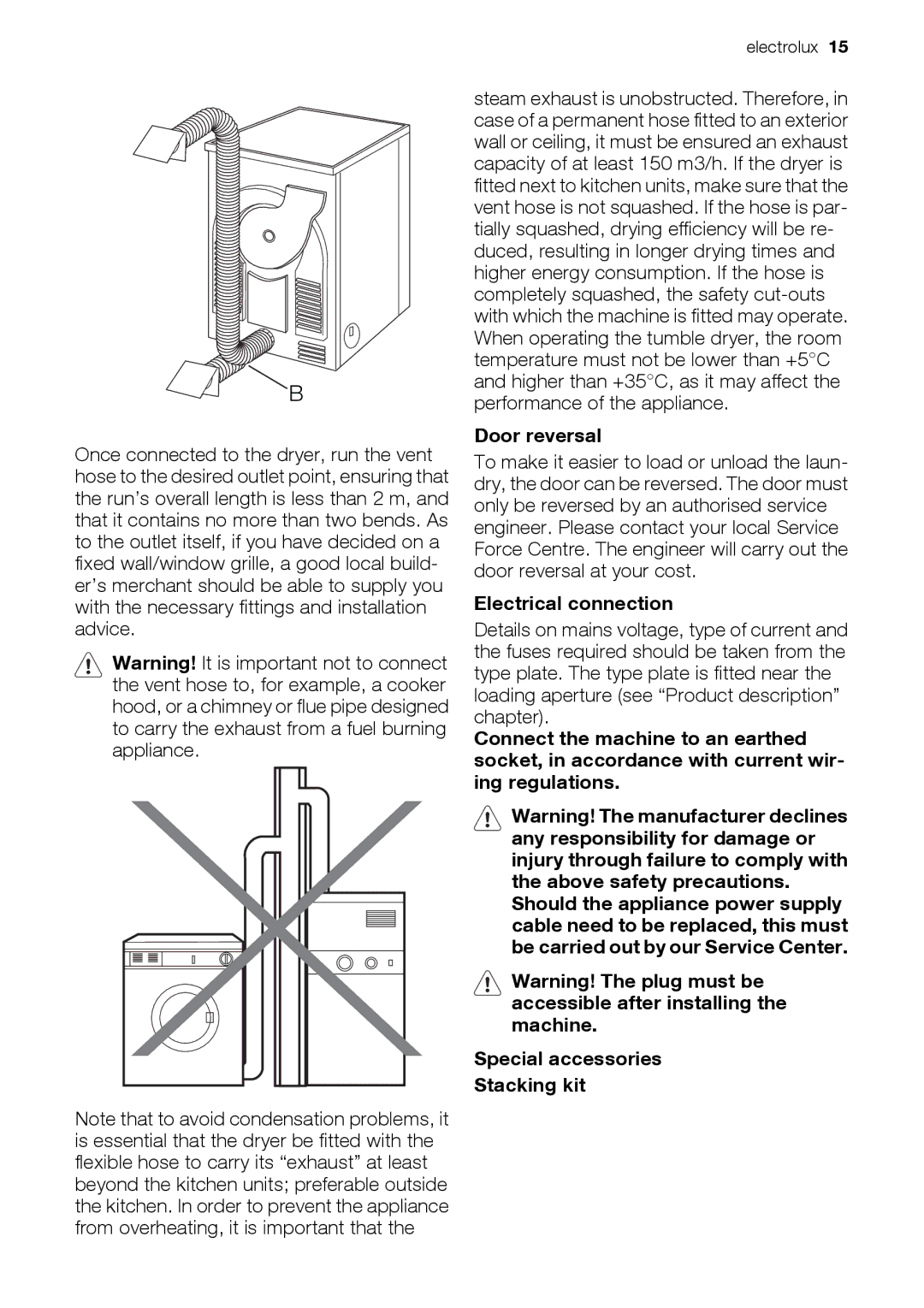 Electrolux EDE 77550W user manual Door reversal, Electrical connection 