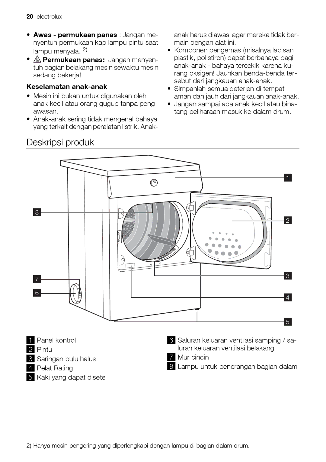 Electrolux EDE 77550W user manual Deskripsi produk 