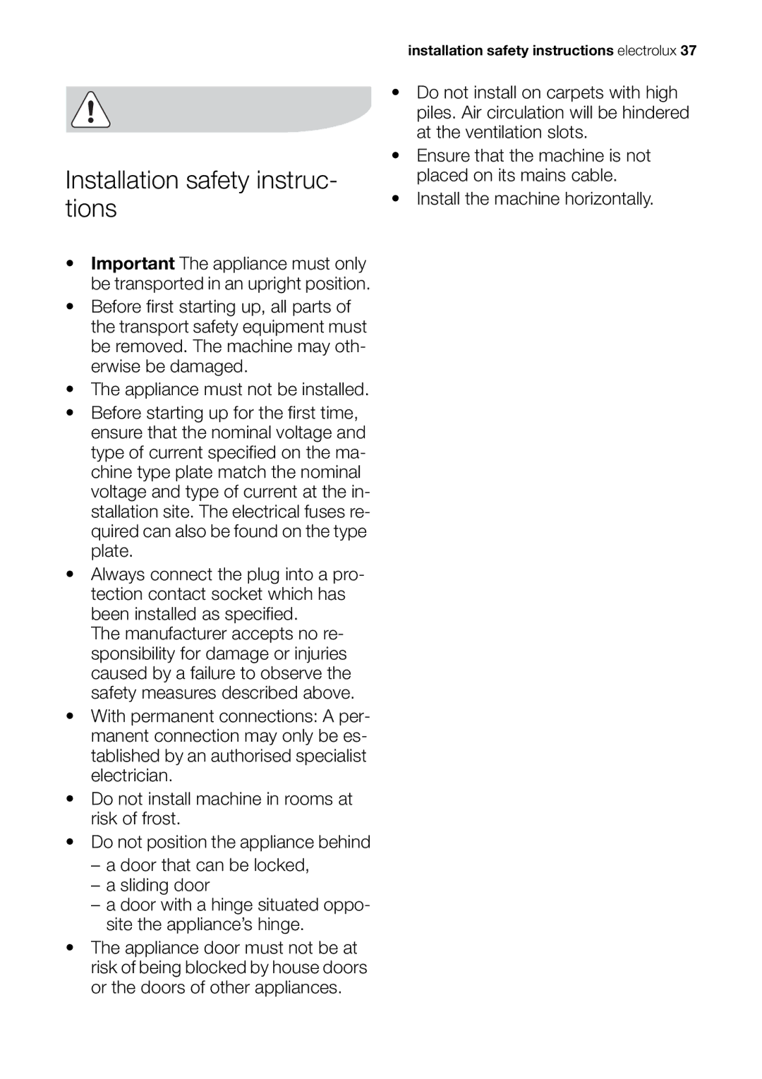 Electrolux EDI 96150 W user manual Installation safety instruc- tions 