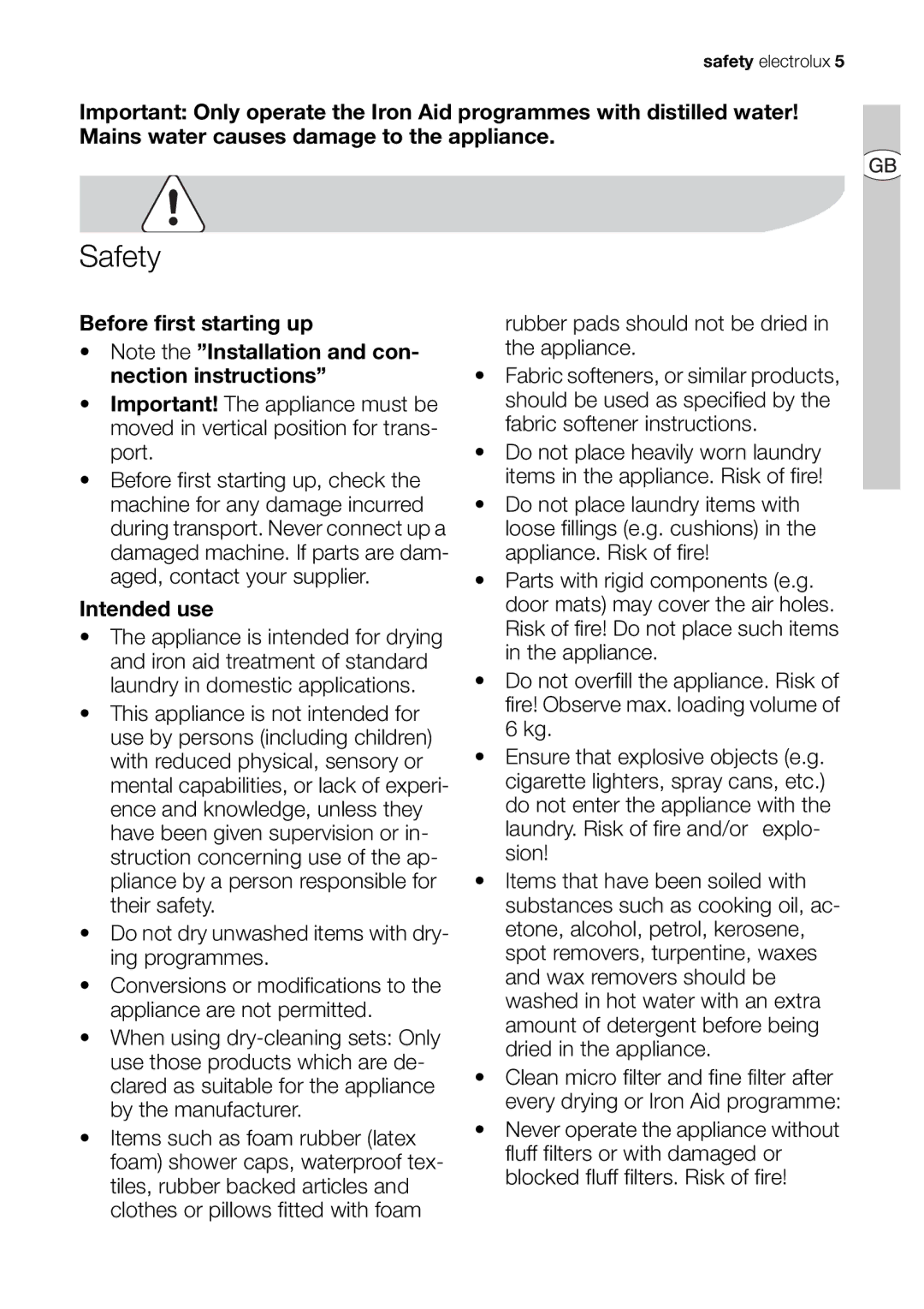 Electrolux EDI 96150 user manual Safety 