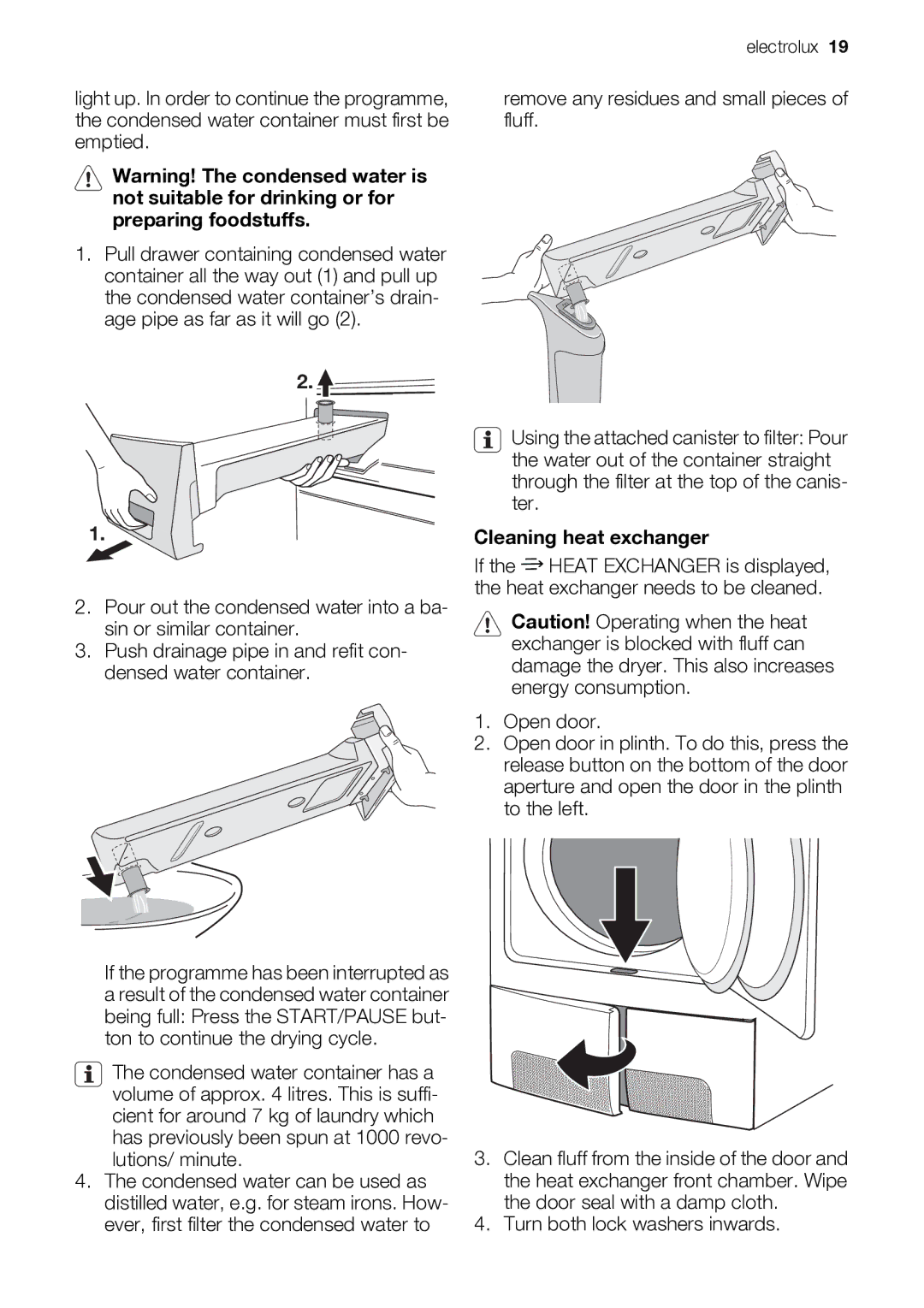 Electrolux EDI97170W user manual Cleaning heat exchanger 