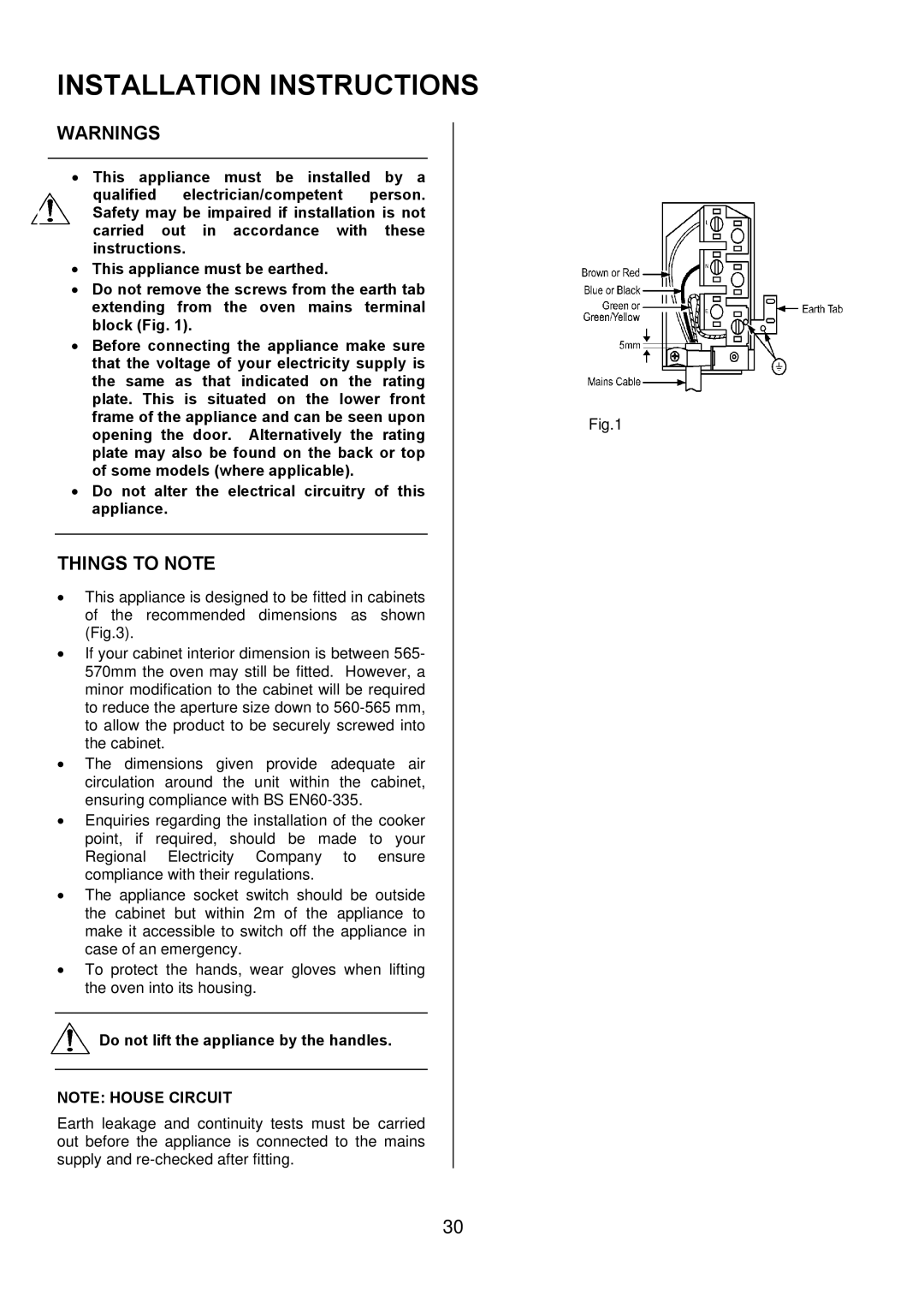 Electrolux EDOM manual Installation Instructions, Do not lift the appliance by the handles 