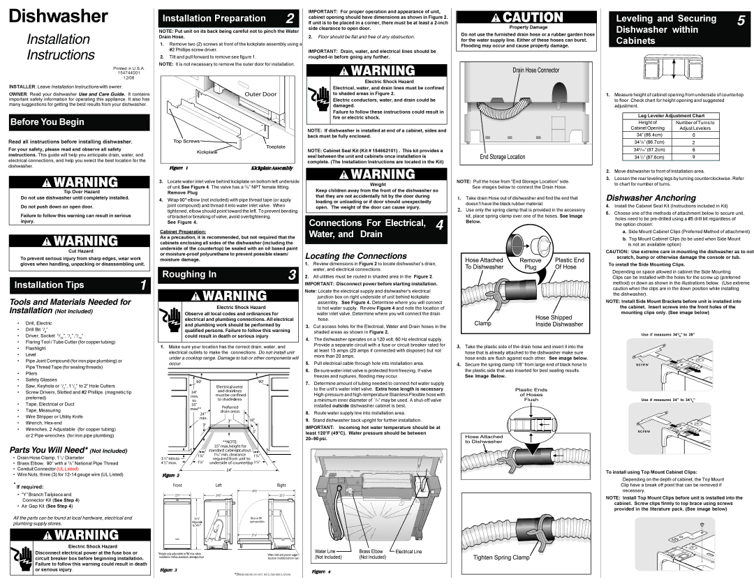 Electrolux EDW7505HPS installation instructions Before You Begin, Installation Tips, Installation Preparation, Roughing 