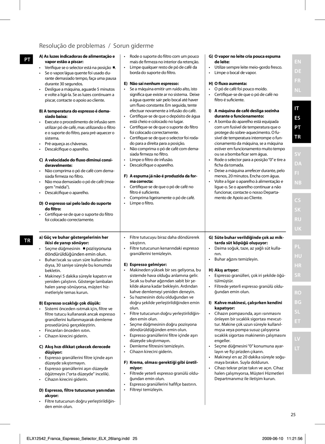 Electrolux EEA250 manual Resolução de problemas / Sorun giderme 