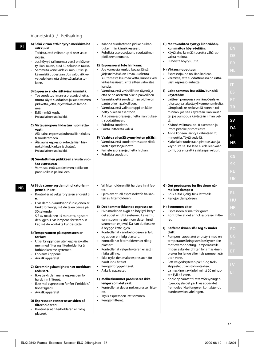 Electrolux EEA250 manual Vianetsintä / Feilsøking 