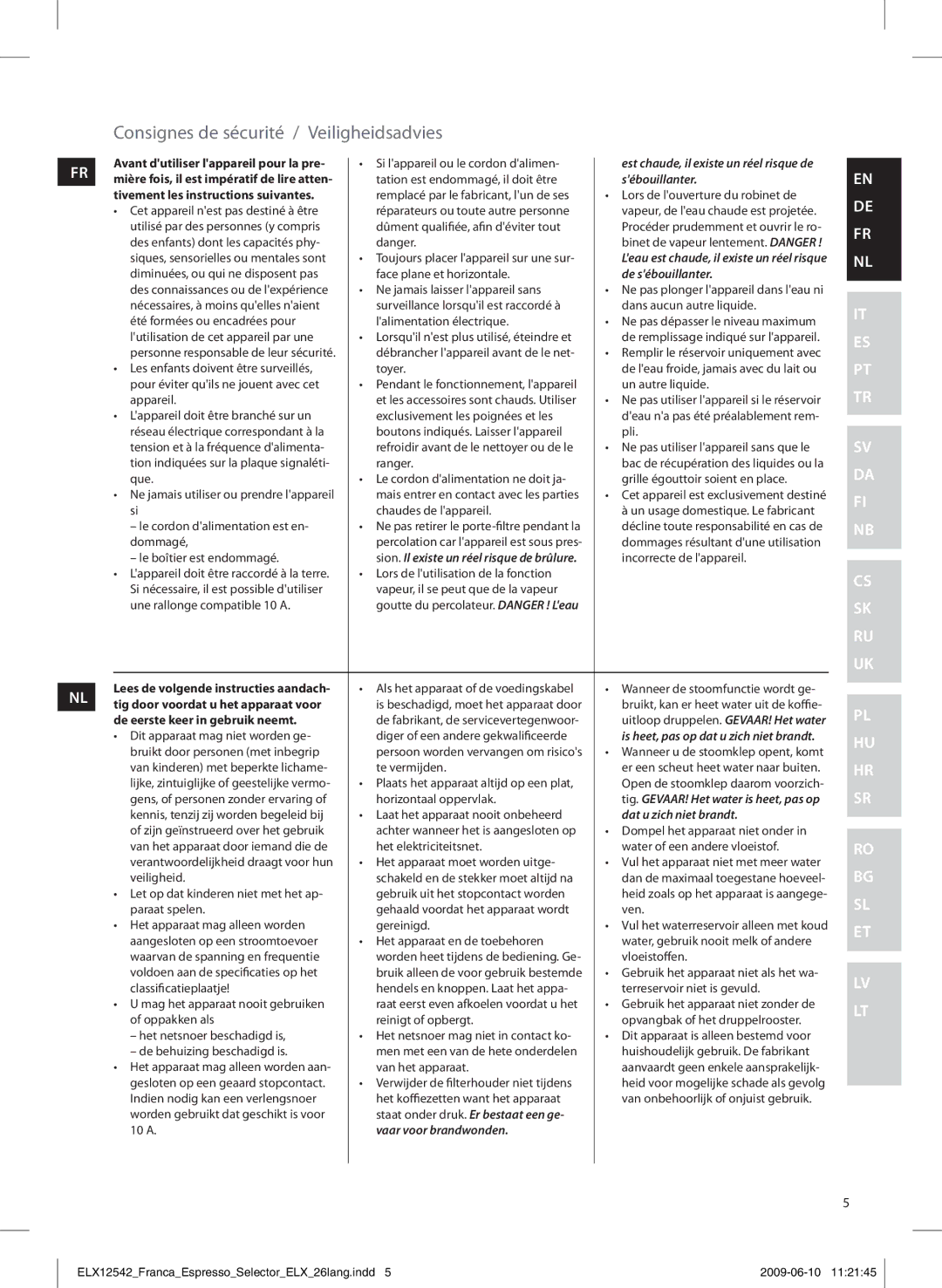 Electrolux EEA250 manual Consignes de sécurité / Veiligheidsadvies, Sébouillanter, De sébouillanter, Dat u zich niet brandt 