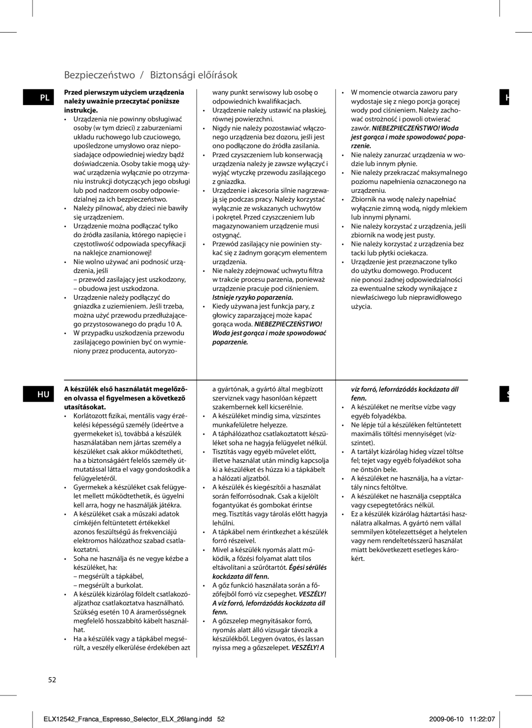 Electrolux EEA250 manual Bezpieczeństwo / Biztonsági előírások 