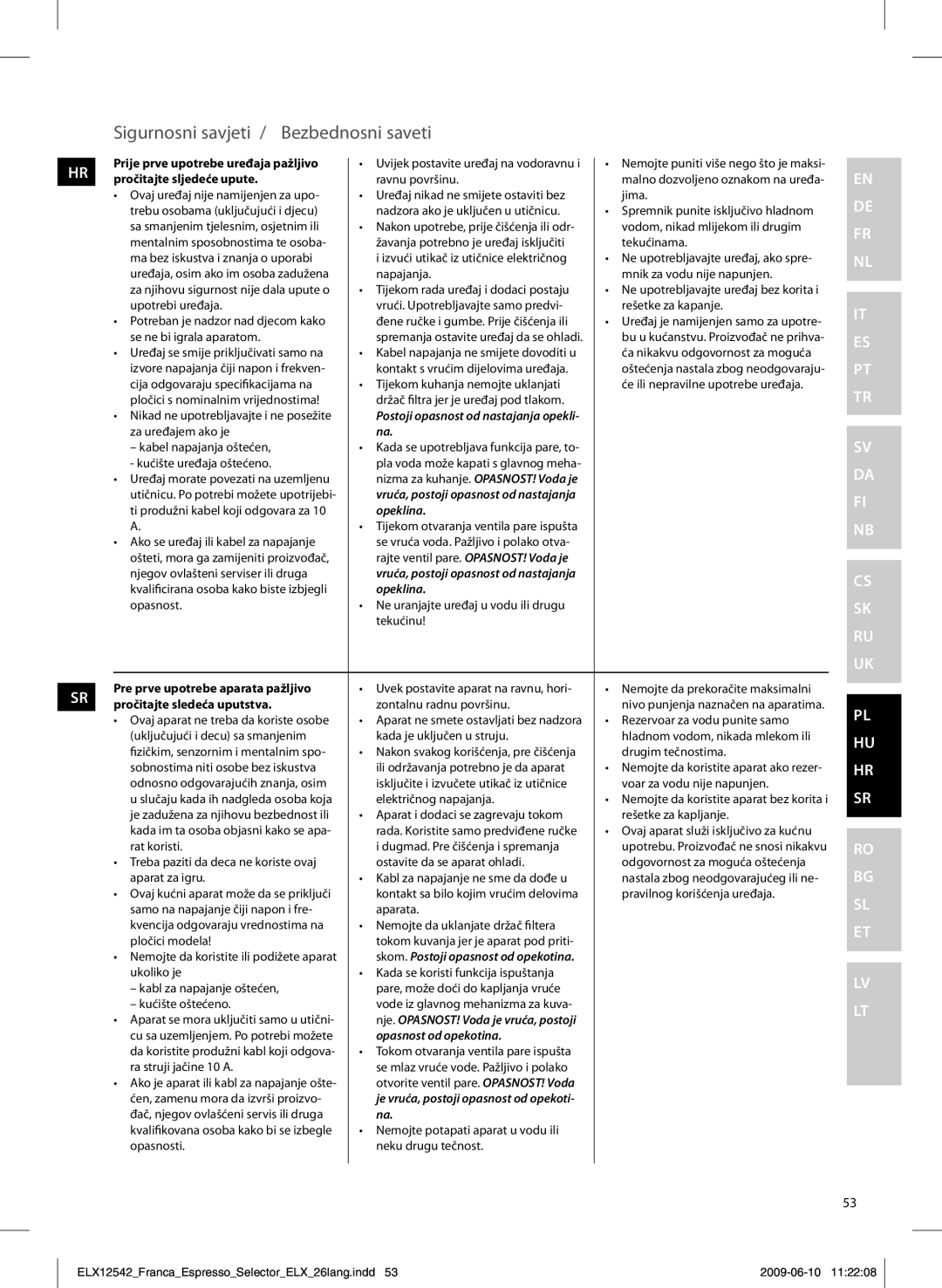 Electrolux EEA250 manual Sigurnosni savjeti / Bezbednosni saveti, Opeklina, Opasnost od opekotina 