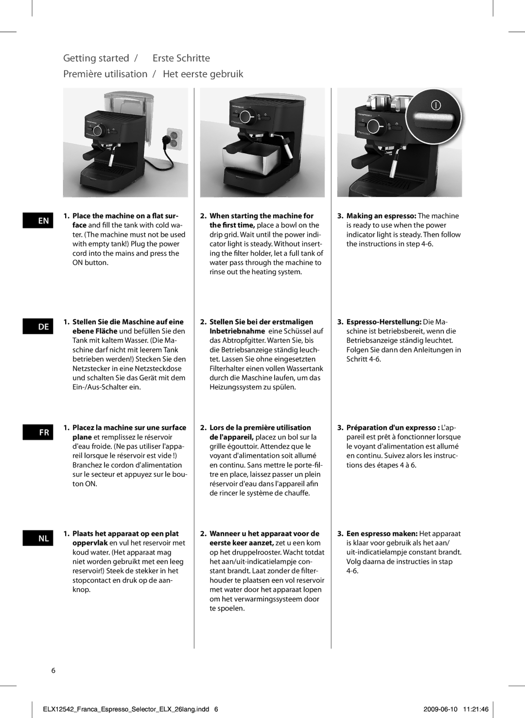 Electrolux EEA250 manual Getting started, Première utilisation / Het eerste gebruik 