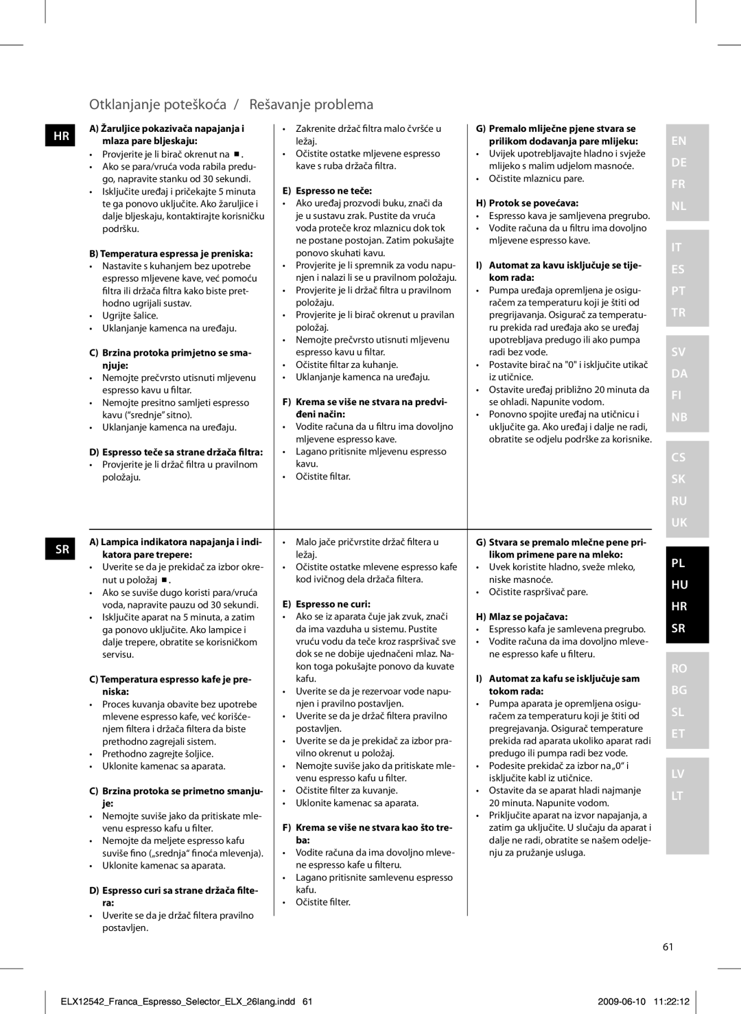 Electrolux EEA250 manual Otklanjanje poteškoća / Rešavanje problema 