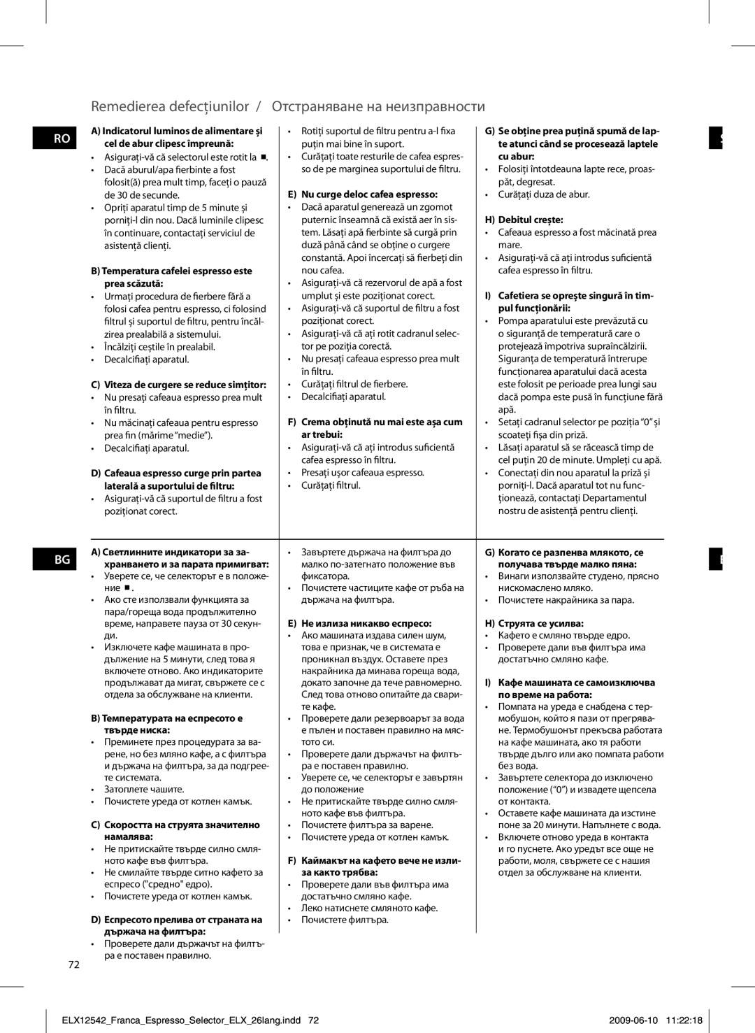 Electrolux EEA250 manual Remedierea defecţiunilor 