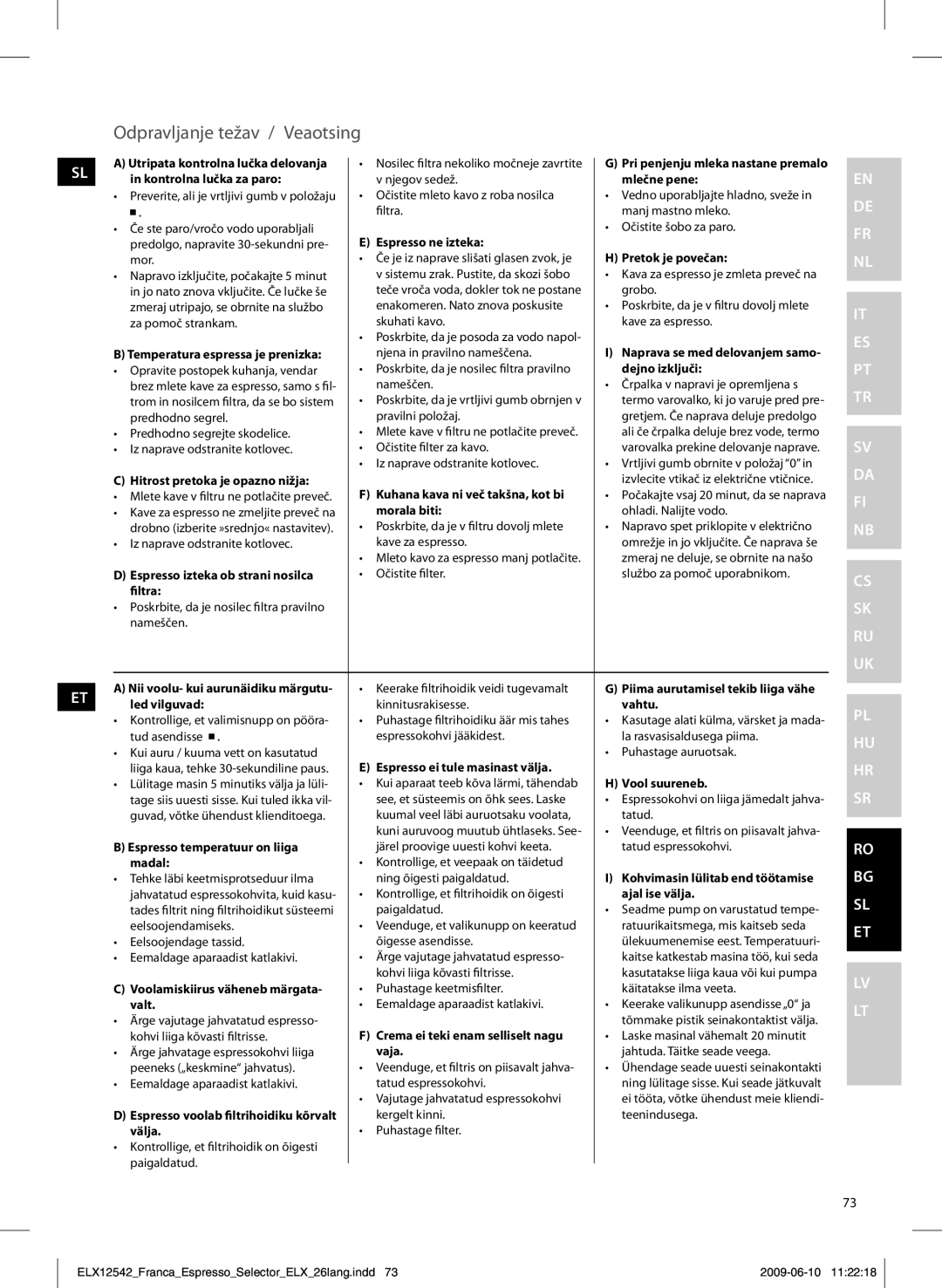 Electrolux EEA250 manual Odpravljanje težav / Veaotsing 