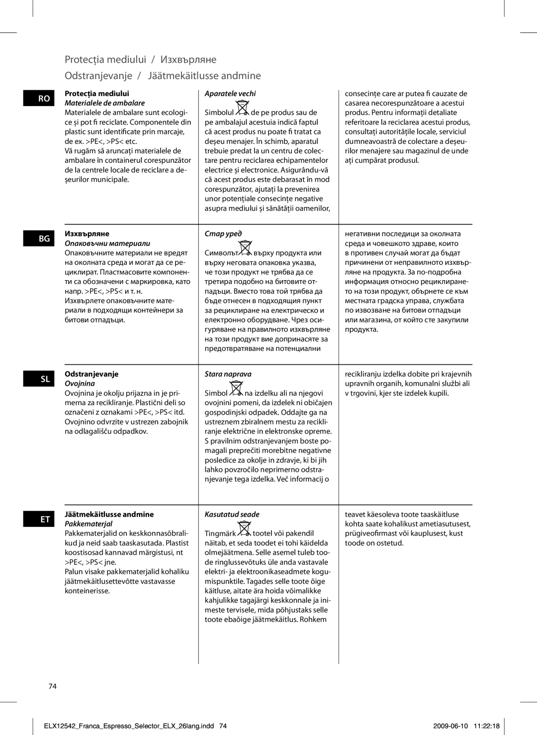 Electrolux EEA250 Aparatele vechi, Materialele de ambalare, Опаковъчни материали, Stara naprava, Ovojnina, Kasutatud seade 