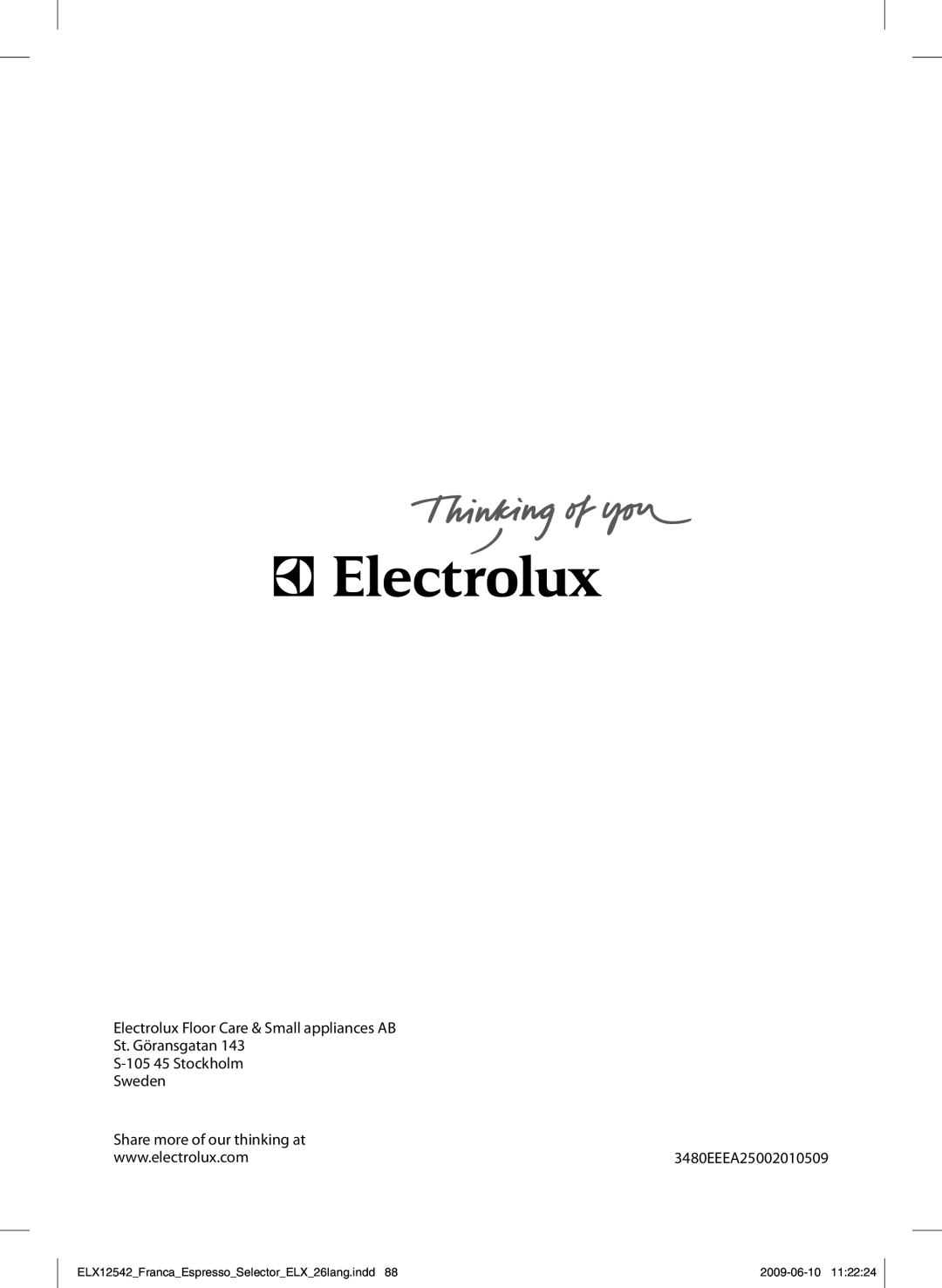 Electrolux manual 3480EEEA25002010509 