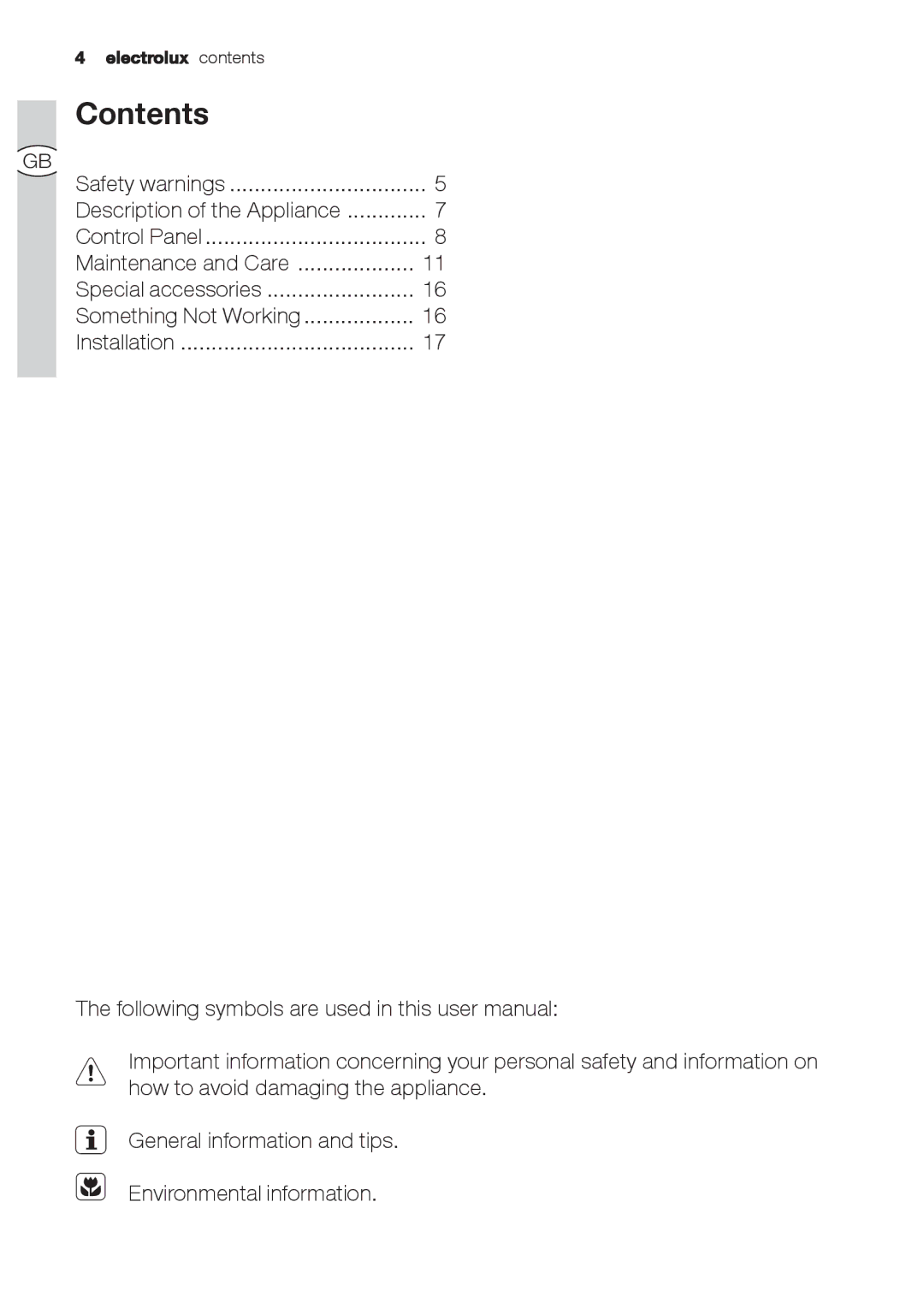 Electrolux EFA 9673 - 90673 user manual Contents 