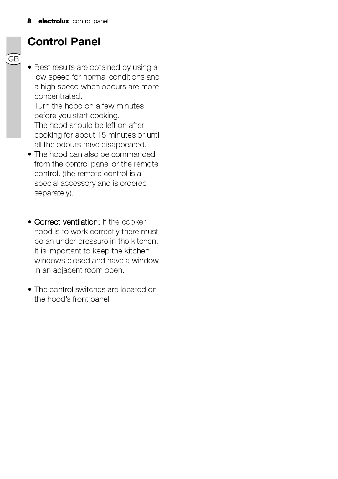 Electrolux EFA 9673 - 90673 user manual Control Panel 