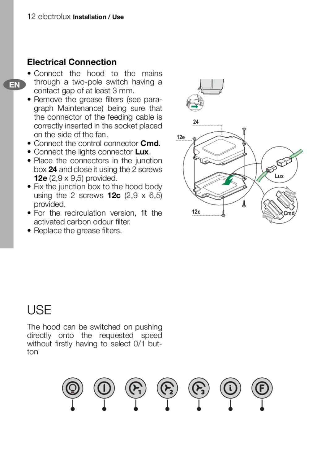 Electrolux EFA9620 user manual Use, Electrical Connection 