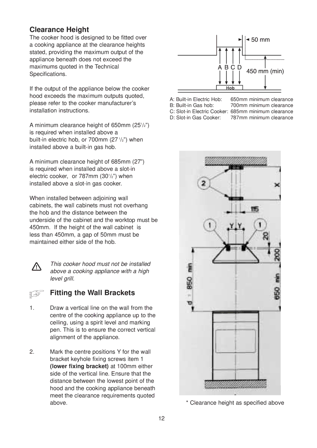 Electrolux EFC 630 manual Clearance Height, Fitting the Wall Brackets 