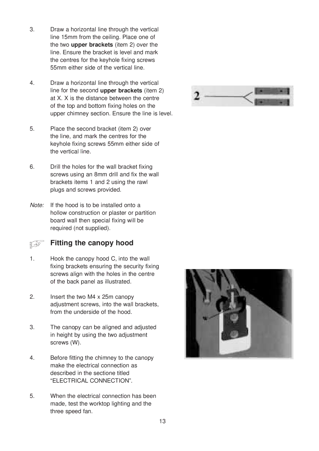 Electrolux EFC 630 manual Fitting the canopy hood, Electrical Connection 