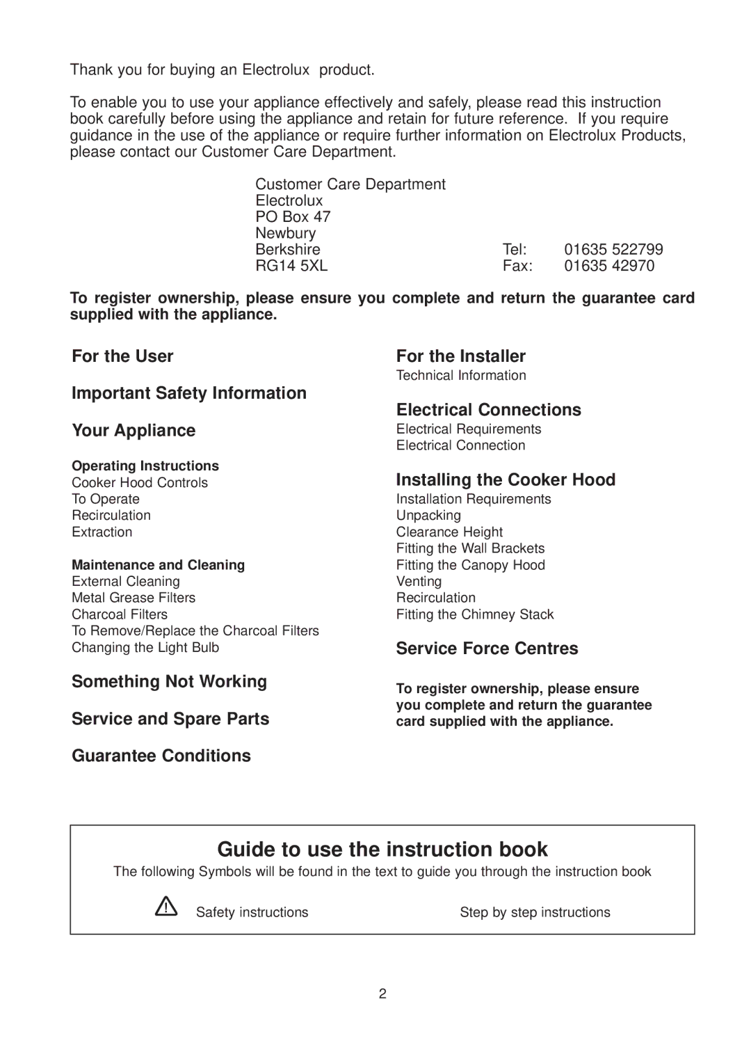 Electrolux EFC 630 For the User Important Safety Information Your Appliance, Electrical Connections, Service Force Centres 