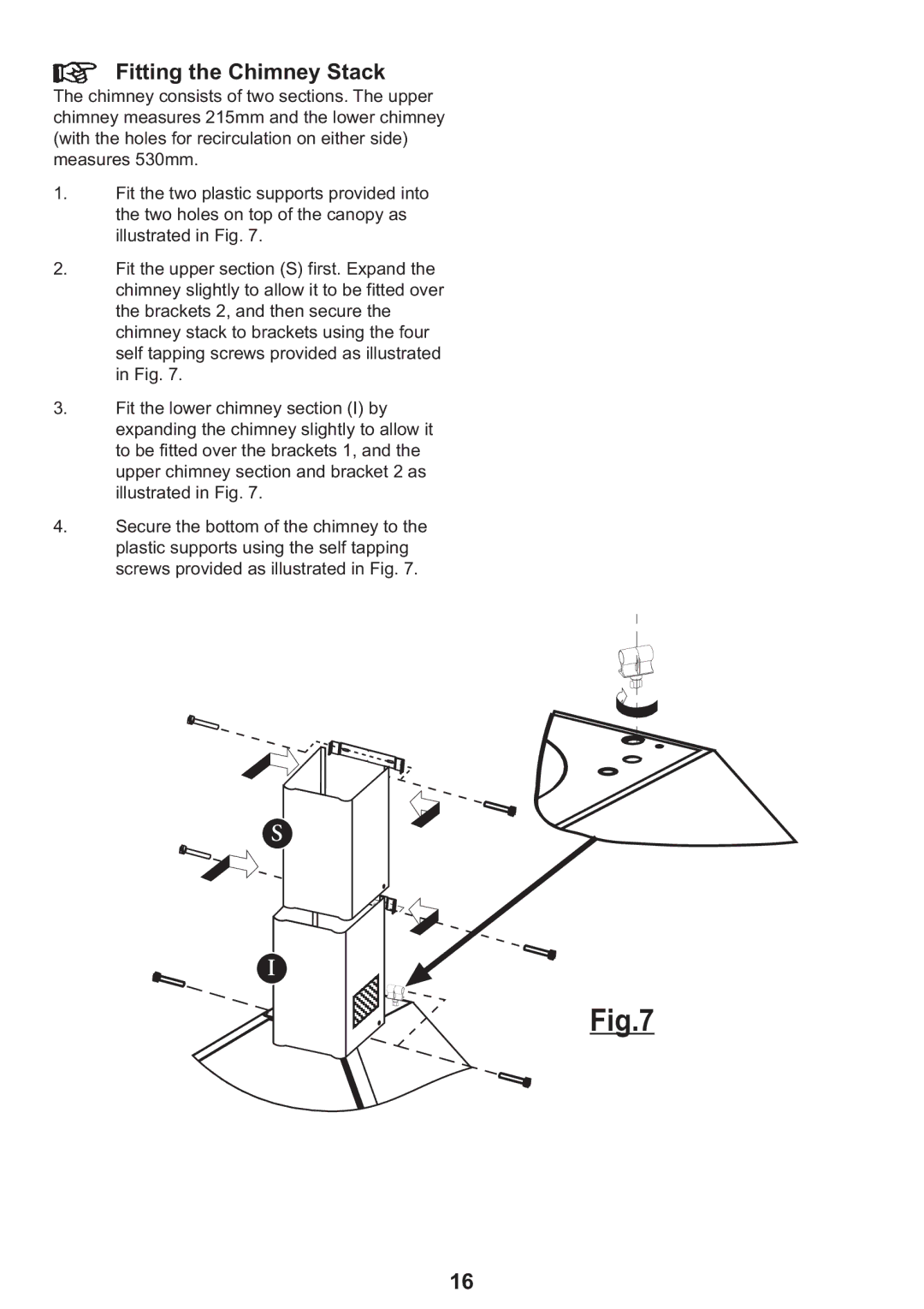 Electrolux EFC 635, EFC 935 manual Fitting the Chimney Stack 