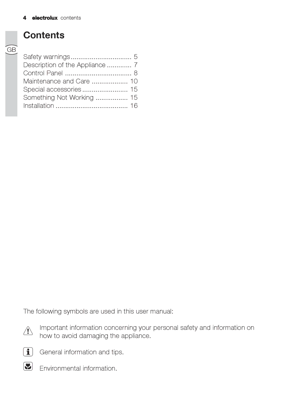 Electrolux EFC 6441, EFC 9441 user manual Contents 