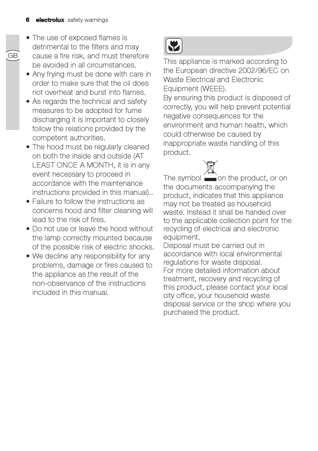 Electrolux EFC 6441, EFC 9441 user manual Electrolux safety warnings 